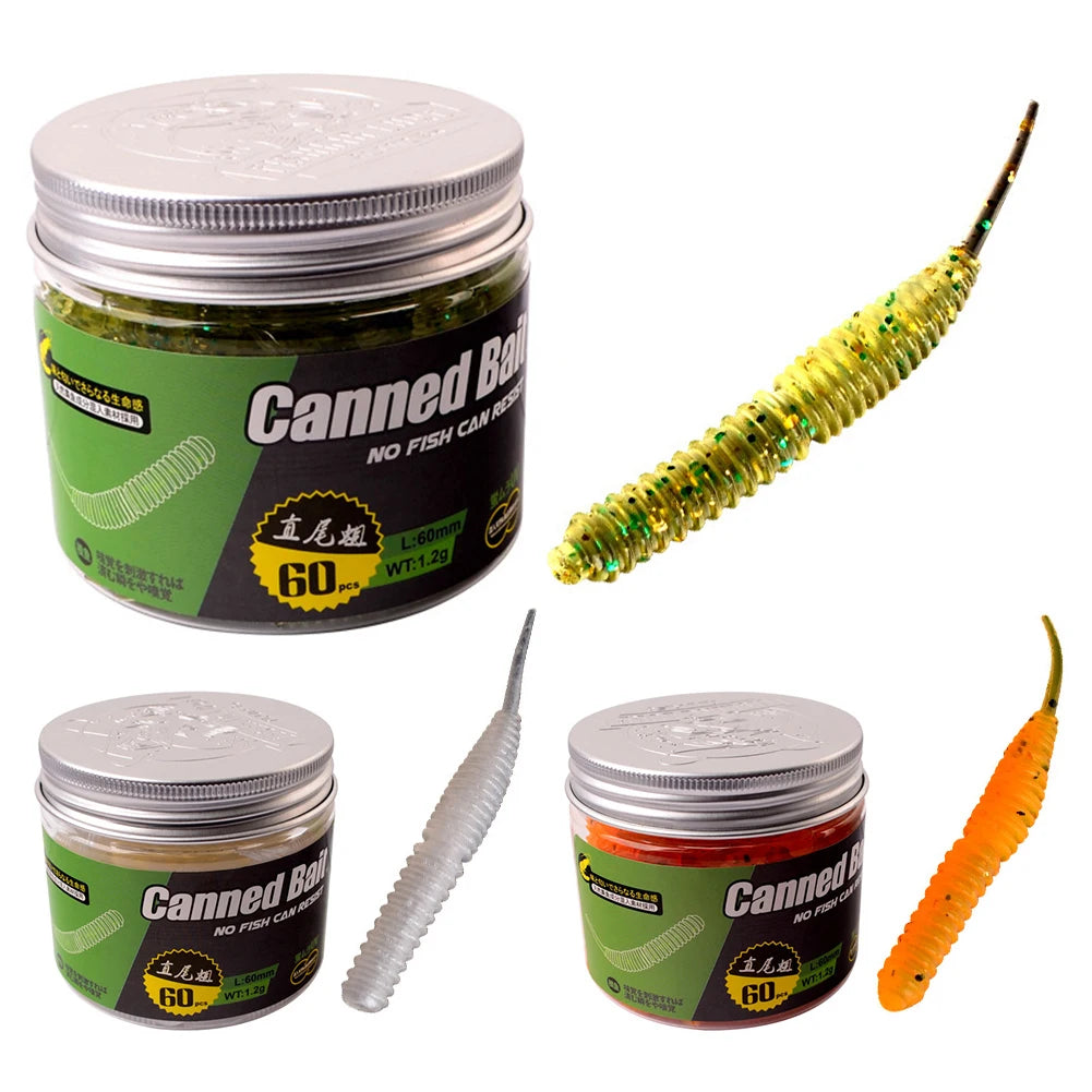 60Pcs Straight Tailed Maggot Lure