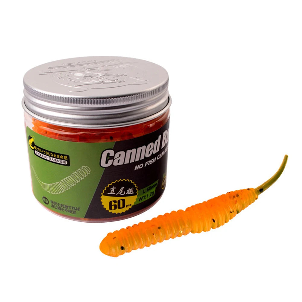 60Pcs Straight Tailed Maggot Lure