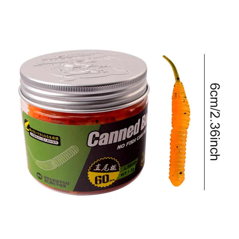 60Pcs Straight Tailed Maggot Lure