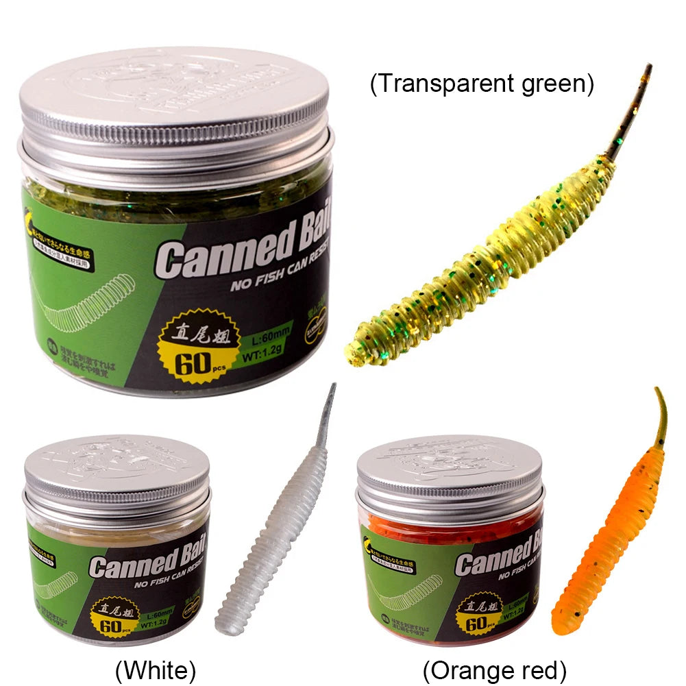 60Pcs Straight Tailed Maggot Lure